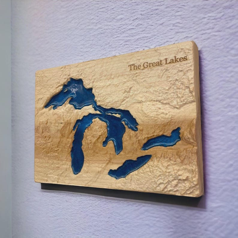 Great Lakes 3D Relief Map | Great Lakes Wood Epoxy Art | Lake Superior ...