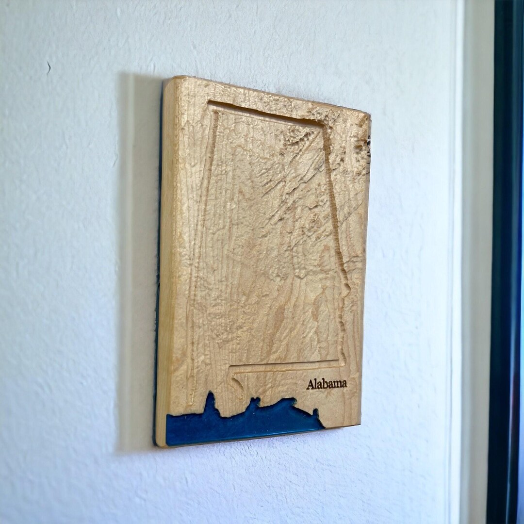 Alabama Wood Carved Relief Map | 3D Topographic Wooden Map | Topo Map ...