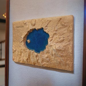Crater Lake Wooden 3D Topographic Relief Map | Crater Lake Wood Epoxy Art | Crater Lake National Park Oregon | Travel Gift