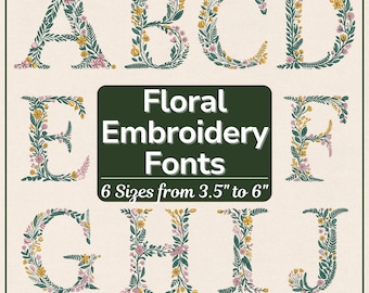 Floral Alphabet Embroidery Font - Flower Letters Botanical Embroidery Design - DST PES VIP VP3 Files - Cottagecore Floral Embroidery Letters