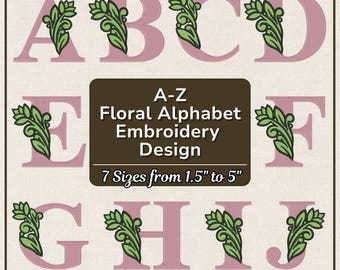 Fuente de bordado floral, monograma de vid de 2 colores, diseños de bordado a máquina digitalizados para toallas, alfabeto de puntada de satén PES