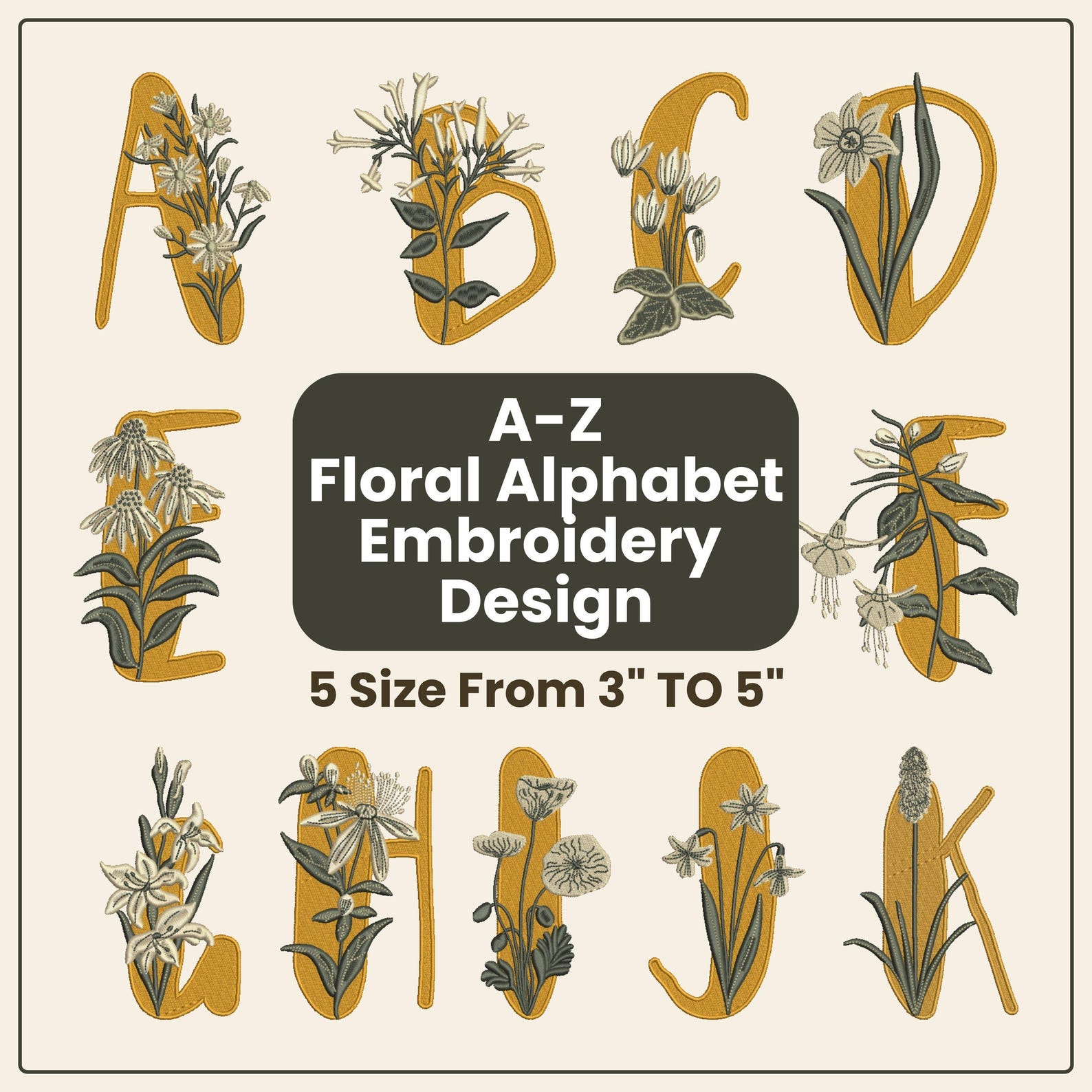 Floral Alphabet Embroidery Font - Flower Letters Botanical Embroidery ...