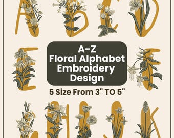 Floral Alphabet Embroidery Font - Flower Letters Botanical Embroidery Design - DST PES VIP VP3 Files - Cottage core Floral Embroidery Letter
