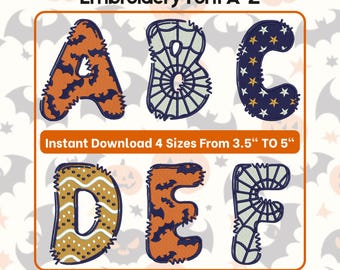 Alfabeto bordado de Halloween (A-Z) - 4 tamaños, 10 formatos - Paquete de letras mayúsculas de terror espeluznante - PES DST VP3 - Descarga digital