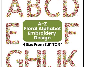 Floral Alphabet Embroidery Font Capital A-Z Bundle | Flower Letters Botanical Embroidery Design | Machine Embroidery Files DST PES VIP VP3