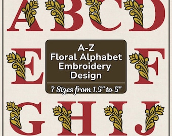 Fuente de bordado floral, monograma de enredadera roja y dorada, diseños de bordado a máquina digitalizados para toallas, alfabeto de puntada de satén PES