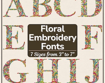 Floral Letters Embroidery Design, Floral Alphabet Embroidery Design, Alphabet Flower Letters, Machine Embroidery Fonts, DST PES VIP VP3 File