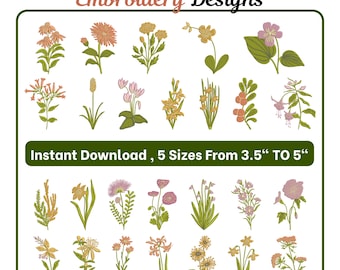 Paquete de diseños de bordado de flores / Bordado a máquina / Patrones de bordado floral / Ramo de flores silvestres / PES DST JEF