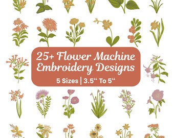 Diseños de bordado a máquina de flores silvestres para bodas, bebés, estilo cottagecore, bohemio, primaveral, paquete de bordado de flores botánicas