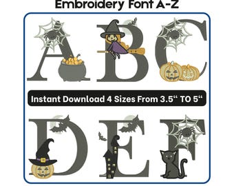 Alfabeto bordado de Halloween espeluznante (A-Z) - 4 tamaños - 10 formatos - Paquete de letras mayúsculas de terror espeluznante - DST - PES - VP3 - JEF