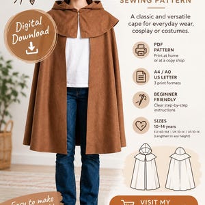 Patroon voor een cosplaycape met capuchon (pdf)