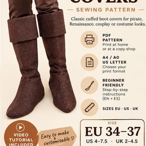 34-37 EU Pirate Boot Covers Sewing Pattern, Cosplay Costume pattern (PDF Download)