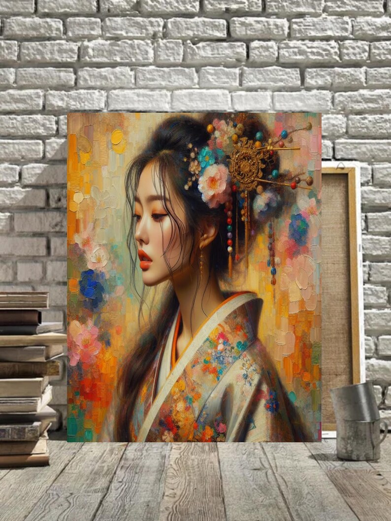 Geisha Portrait Digital Art Print – Elegant Japanese Woman in Kimono ...