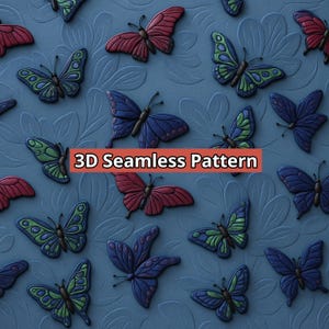 3D naadloos patroon met veelkleurige vlinders - Hoge resolutie sublimatie- en afdrukbestand - Digitale download PNG JPG