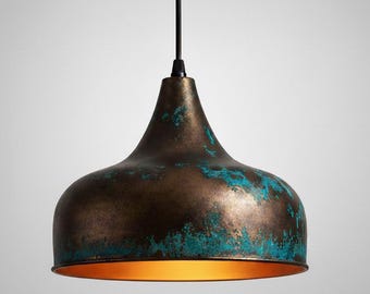 Handmade Patina Brass Pendant Light, Oxidized Dome Ceiling Fixture, Moroccan  Fixture