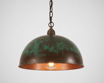 Handmade Verdigris Copper Pendant Light: Hammered Moroccan Ceiling Fixture