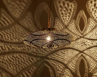 Moroccan Brass Hanging Chandelier: Oriental Pendant Light
