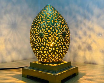 Handcrafted Brass Bedside Lamp, Elegant Arabic Tabletop Light, Soothing Ambient Lighting for Home Decor