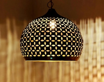 Moroccan Pendant Light, Hand-Engraved Brass Ceiling Fixture, Artisan-Made Decorative Chandelier for a Warm, Ambient Glow