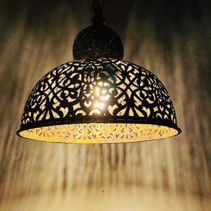 Moroccan Pendant Light, Hand-Engraved Brass Ceiling Fixture, Artisan-Made Decorative Chandelier for a Warm, Ambient Glow