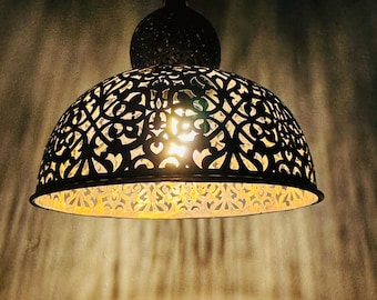Moroccan Pendant Light, Hand-Engraved Brass Ceiling Fixture, Artisan-Made Decorative Chandelier for a Warm, Ambient Glow