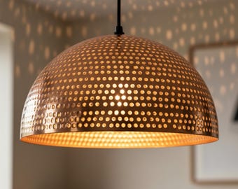 Handmade Copper Chandelier, Rustic Moroccan Hanging Light, Copper Ceiling Fixture