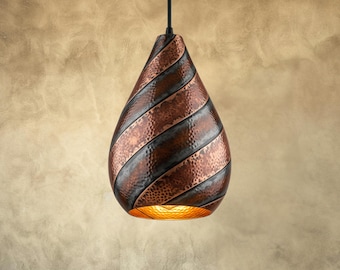 Handmade Copper Dome Pendant Light: Blue Patina Kitchen Island Lamp