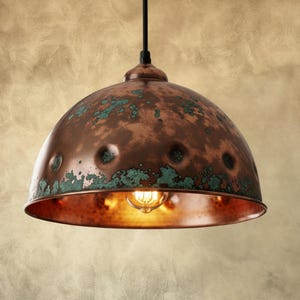 Handmade Hammered Copper Pendant Light: Oxidized Dome Ceiling Fixture