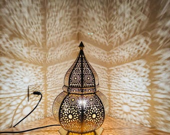 Handcrafted Brass Bedside Lamp, Elegant Arabic Table Light, Soothing Ambient Lighting for Home Decor
