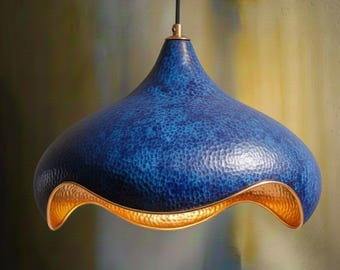 Handmade Blue Copper Pendant Light: Hammered Moroccan Ceiling Fixture