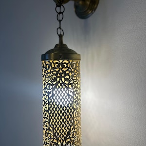 Moroccan Brass Wall Sconces – Handmade Wall Lamp Fixture, Bedroom & Hallway Lighting, Boho Wall Decor Light