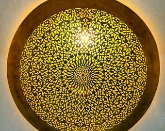 Marokkaanse koperen wandkandelaar – ronde decoratieve koperen lamp voor huisdecoratie