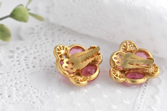 Vintage Weiss Pink Rhinestone & Pearl Clip Earrin… - image 7