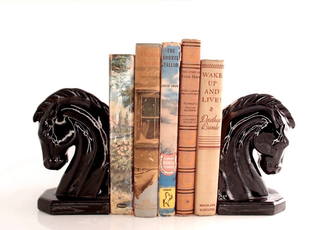 Vintage Black Horse Bookends Glossy Glazed Ceramic Pair Set of Etsy