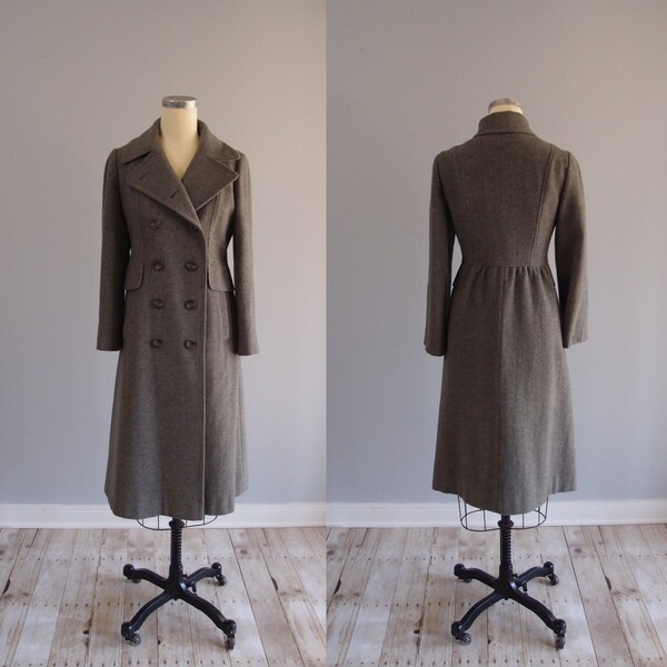1960s Heather Grey Wool Princess Coat by Belson with skirted back  M/L