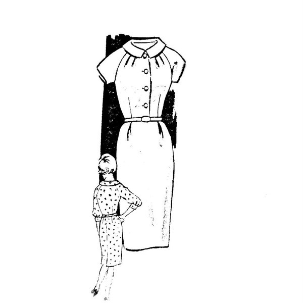 Anne Adams Sewing Pattern slim fit space age Dress rolled collar pencil skirt short or 3/4 sleeves 1950s 1960s #4573 sz 14/34 unused F/F