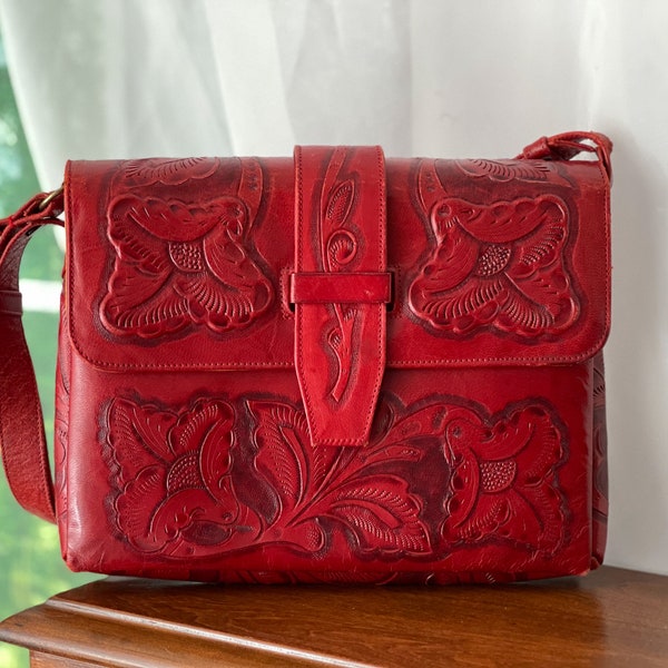 Tooled Leather Handbag Etsy
