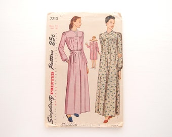 1940s vintage Sewing Pattern Nightgown Dressing Gown Robe with Shoulder Yoke lace or Peter Pan Collar Simplicity 2210 sz 14/32 unused F/F