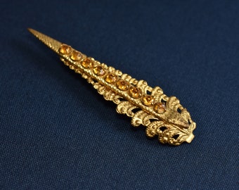 Antique Comet Snake Pin Cosmic Serpent Dragon Gilt Brass Egyptian Asp Lapel Hat Stickpin Brooch Citrine Orange Stones Victorian Edwardian