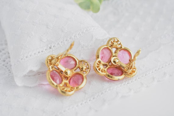 Vintage Weiss Pink Rhinestone & Pearl Clip Earrin… - image 6