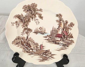 Vintage Johnson Bros "The Old Mill" Dessert/Fruit Plate 6 1/4" Round Cream Brown