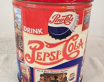 Vtg. Drink Pepsi Cola Popcorn Tin 6" x 7 1/2" Houston Foods Co Franklin Park, IL