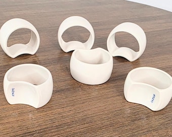 Set of 6 Vintage Porcelain White Napkin Rings Made in Japan Classic Minimalist