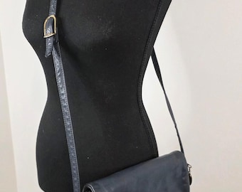 Vtg Stone Mountain Black Leather Cross Body Purse/Shoulder Bag 5 Compartment USA
