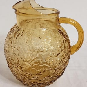 Vintage MCM Anchor Hocking Textured Glass Gold Ball Milano Pitcher