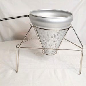Vintage Aluminum Cone Strainer Colander Sieve on Stand Baking Cooking Rustic