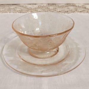 Vtg MacBeth-Evans Pink Dogwood Apple Blossom Glass Footed Dessert/Sherbet Bowl