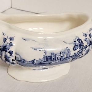 Vintage Blue & White Pottery Gravy Boat