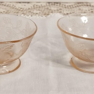 Pair Vtg MacBeth-Evans Pink Dogwood Apple Blossom Glass Dessert/Sherbert Bowls