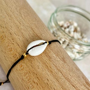 Cowrie Shell Surfer Bracelet With Beads and Adjustable Wax String - Boho Jewelry Beach Anklet Gift For Her Personalised Jewelry For Women
